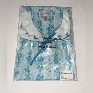 NEW VTG Moon Dance House Coat Duster Mumu Pearl Snaps Pockets Blue Floral Size M